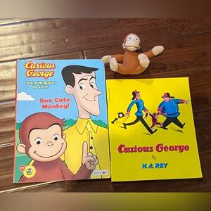 3 piece Curious George bundle; stuffy, coloring & reading book 📖 🐵
